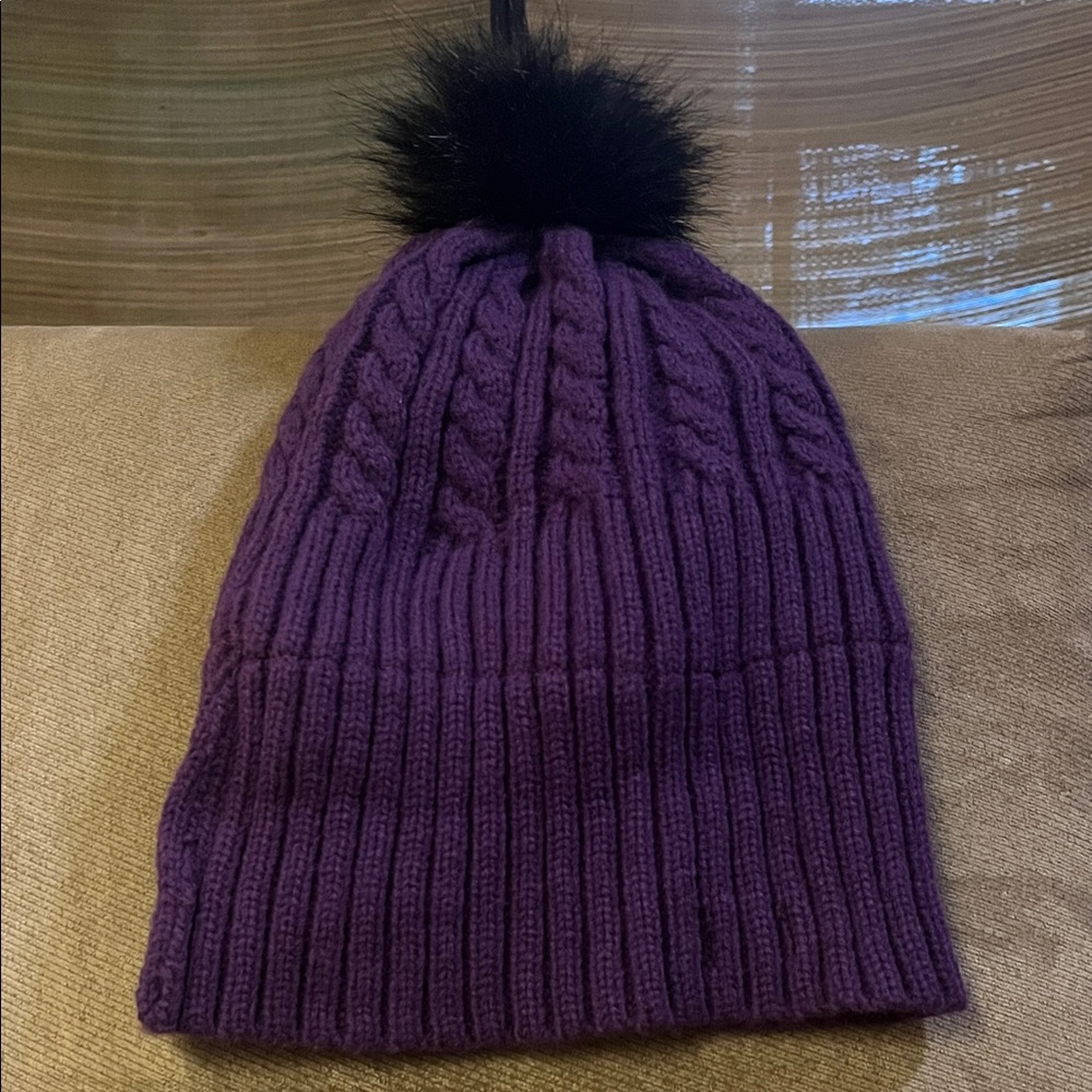 Cozy Purple Knit Hat with Black Pom Pom